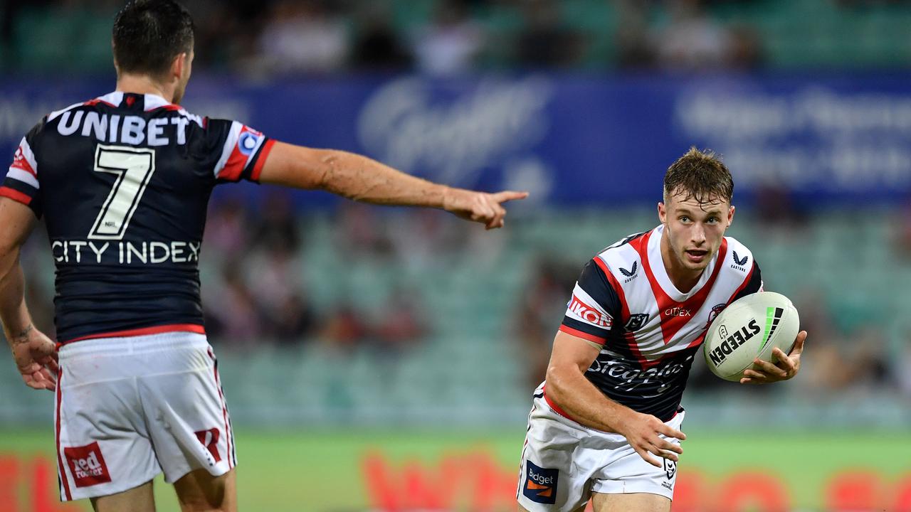 Go that way: Luke Keary directing Sam Walker during Friday's NRL win over Manly. Credit: NRL Images.