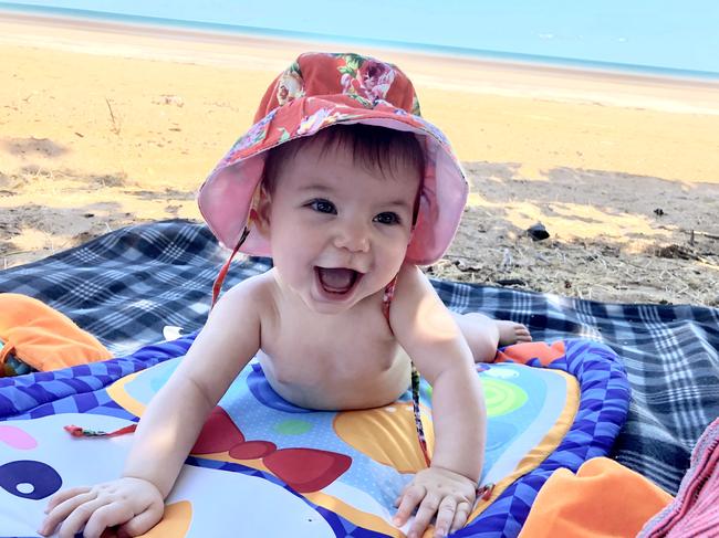 Serena McCarthy enjoying a hot Build-up day at Gunn Point beach. Picture: Paola McCarthy (Serena’s mum)