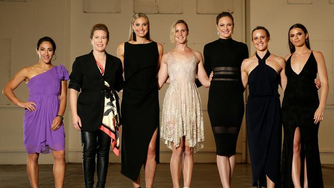 Lydia Lassila, Alex Blackwell, Laura Geitz, Bronte Campbell, Cate Campbell, Ellie Cole and Skye Nicolson at the Women's Health Women in Sport Awards. Picture: Jonathan Ng