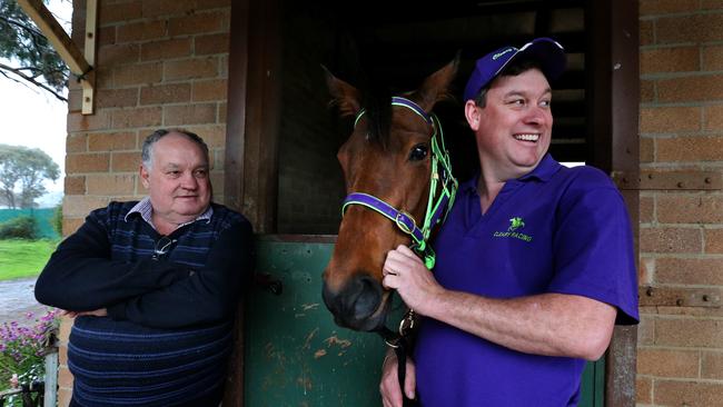 Veteran trainer Frank Cleary (left) with his trainer son Joe.