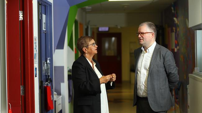 Barwon Health chief executive Frances Diver, pictured with Deakin University vice chancellor Iain Martin, said the CSP would play a vital role in the health industry. Picture: Alison Wynd