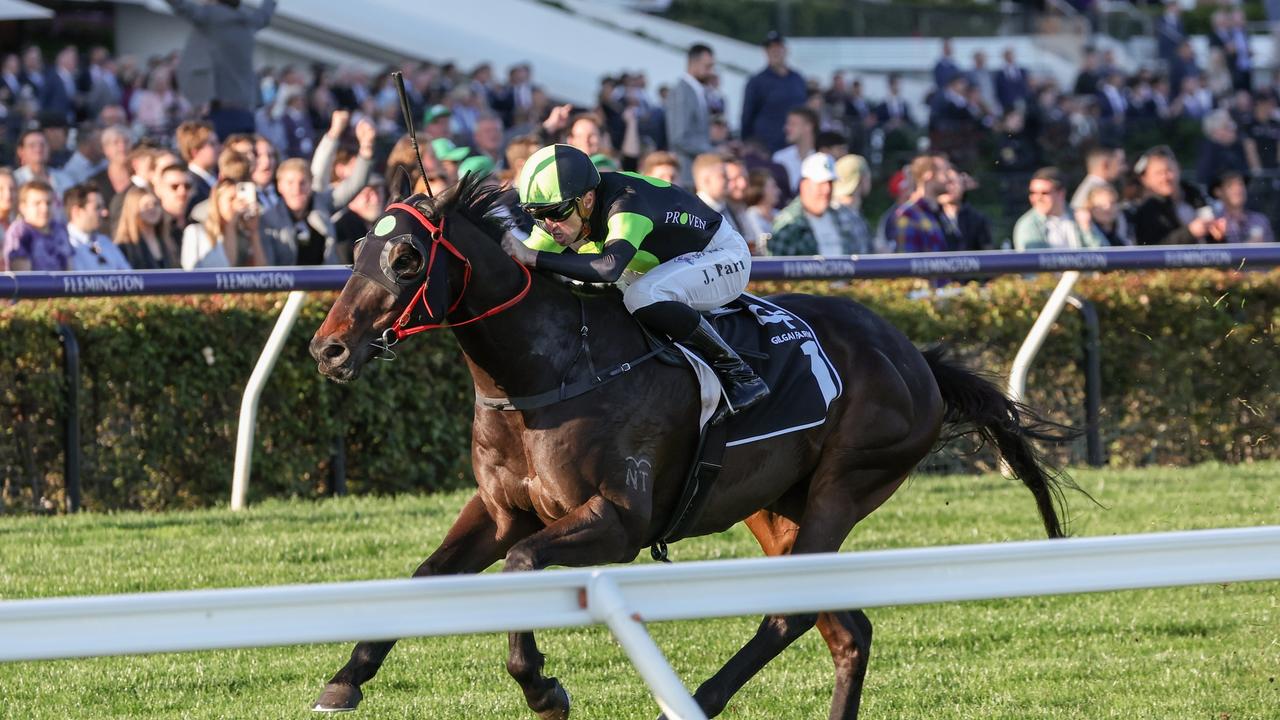 Private Eye and Josh Parr streak away with the Gilgai Stakes at Flemington. Picture: George Sal–Racing Photos via Getty Images