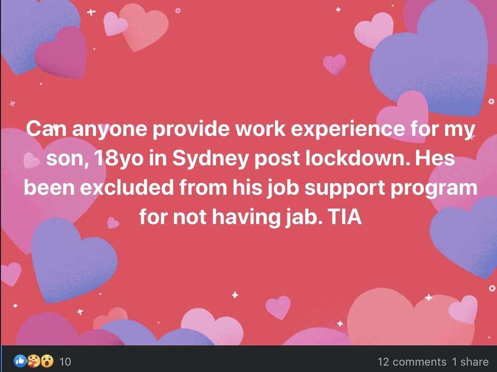 Some posts are from parents looking for work for their unvaccinated children.