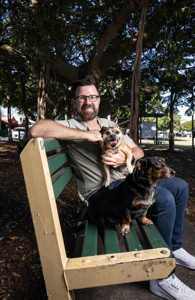 Kip Wightman with dogs Suki and Pancho. Picture: David Kelly