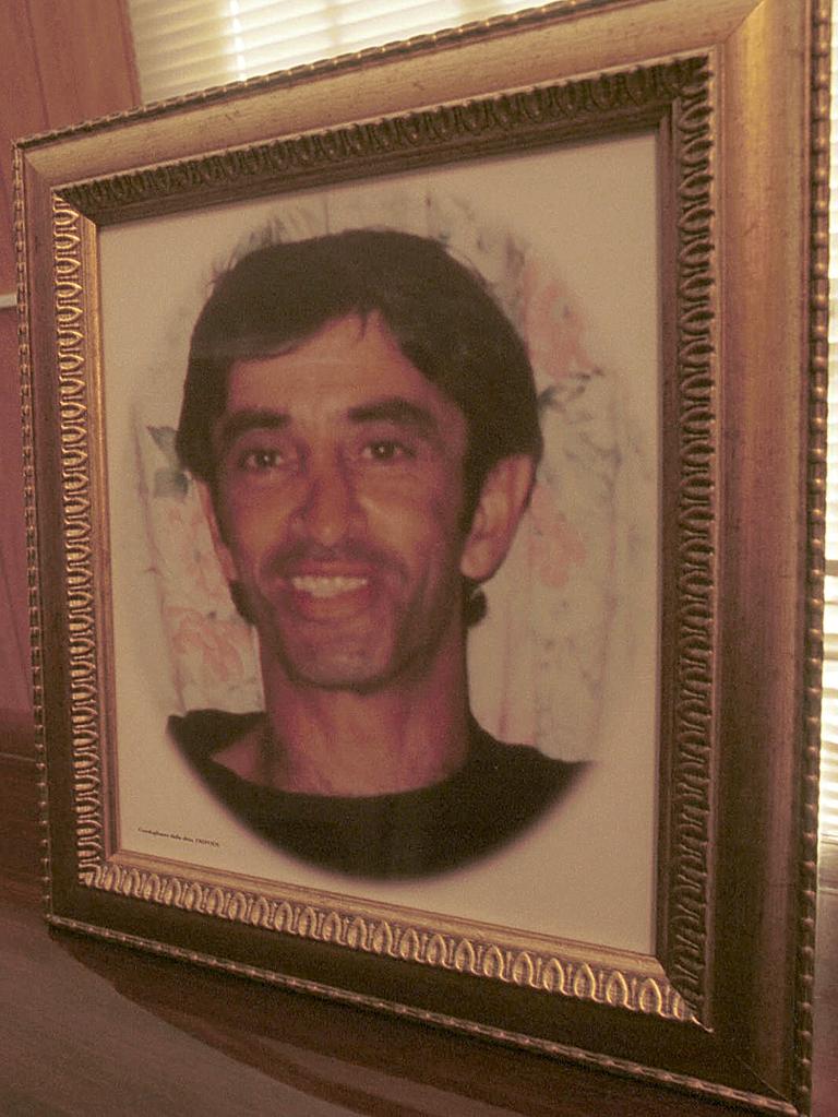 Pasquale Barbaro's picture on top of his coffin in 2003.