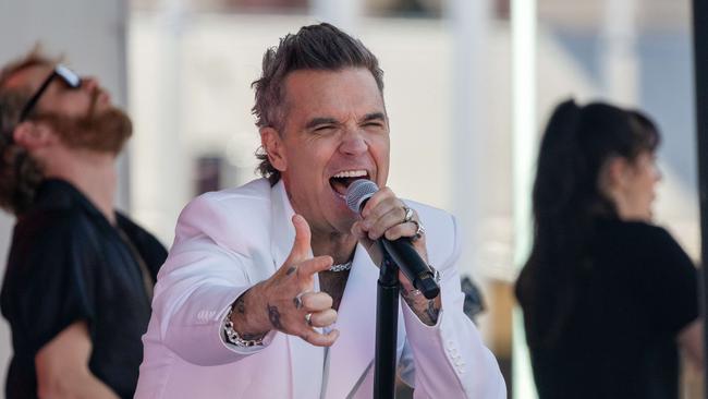 Robbie Williams mini concert and Q&A at Federation Square. Picture: Jason Edwards