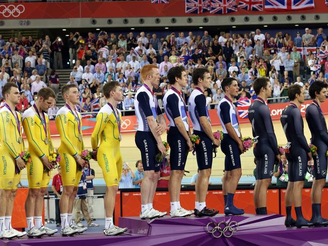 Men's Team Pursuit silver medallists Jack Bobridge, Glenn, O'Shea, Rohan Dennis and Michael Hepburn.