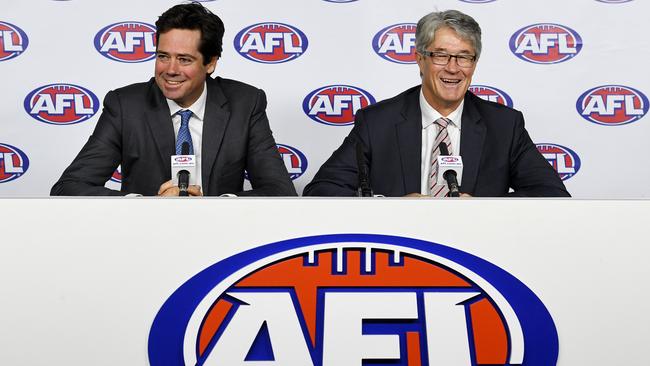 AFL CEO Gillon McLachlan and AFL Commission chairman Mike Fitzpatrick.