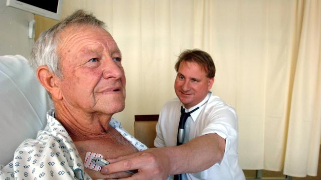 Cardiologist Dr Philip Tideman with heart patient Brian Exton of Bordertown with his wife Lyn. Picture: File