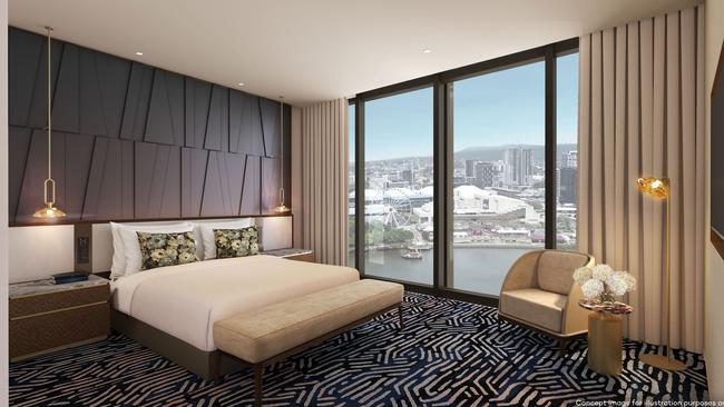 The bedroom at The Star Grand, River Suite at The Star Brisbane, Queen's Wharf. Photo: The Star Entertainment Group.