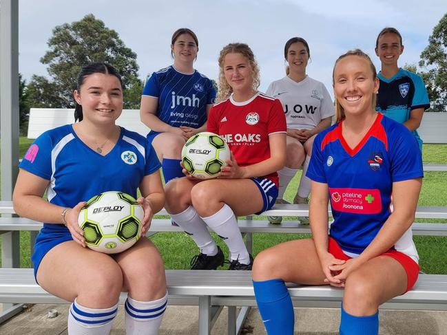 The six participating clubs of the inaugural Football South Coast Women's Premier League. Photo: Bobby Mazevski | Football South Coast