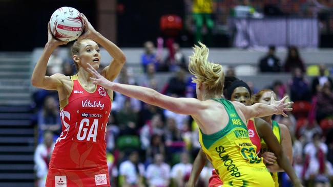 England's Helen Housby faces off against Jo Weston in the Quad series.