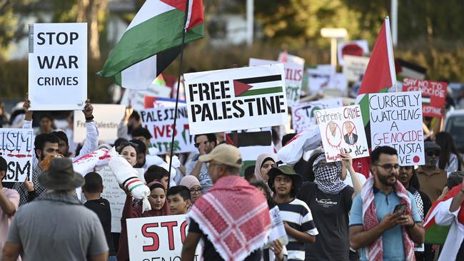 A rally for Gaza in front of Israeli Embassy and march on US Embassy in Canberra. Picture: Martin Ollman/NewsWire