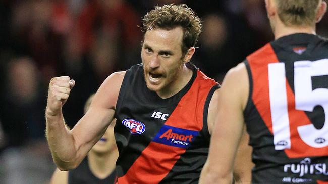 2019 AFL - Essendon V GWS Giants at Marvel Stadium, Melbourne. Mitch Brown celebrates a goal.  Picture: Mark Stewart