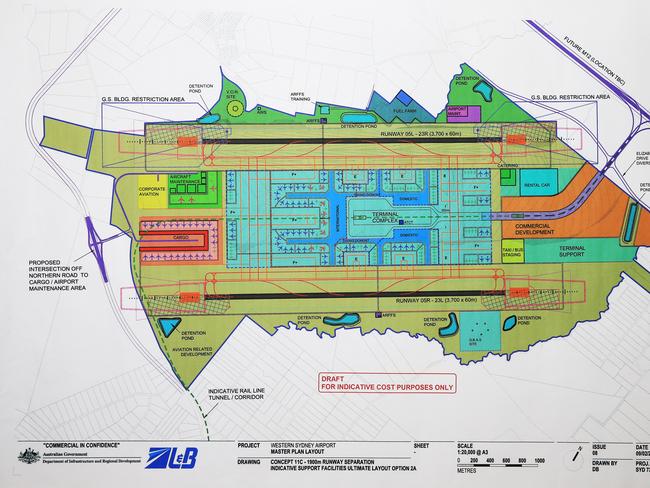 Plans showing Stage 2 of Sydney's second airport to be built at Badgerys Creek Creek in Western Sydney.