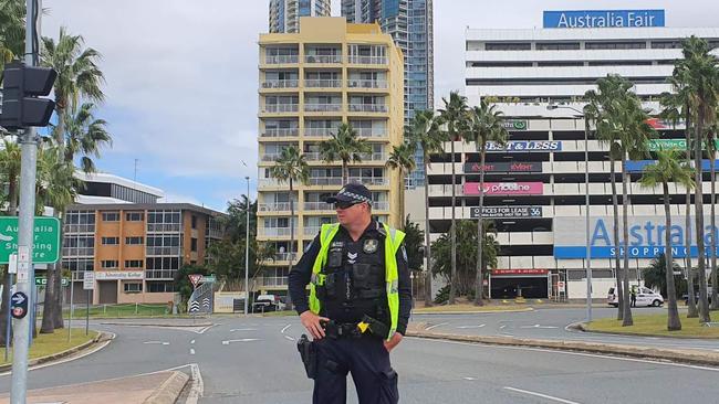 A police officer blocks traffic near Marine Parade in Southport after a suspicious device was found.