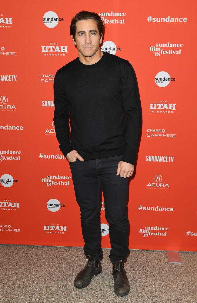 Gyllenhaal rocking his Blundstone boots at Sundance last month, where he premiered new film Wildlife. Picture: AFP/Angela Weiss