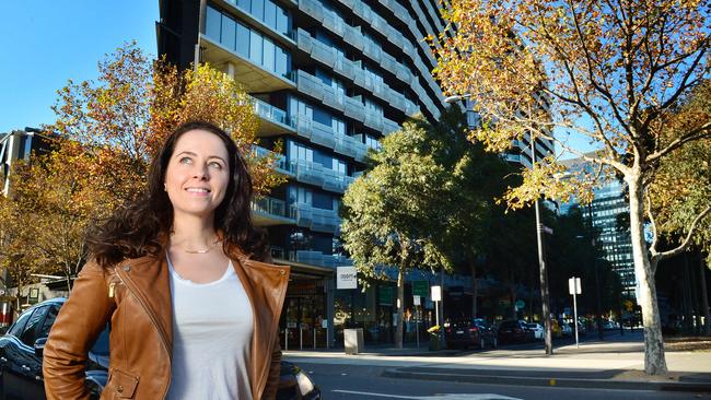 Property investor Emilia Rossi in front of her building at Docklands. Picture: Nicki Connolly