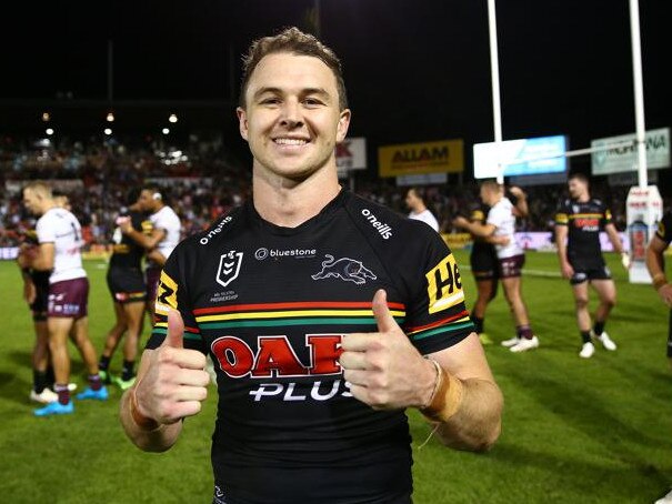 NRL 2023 RD06 PENRITH PANTHERS V MANLY-WARRINGAH SEA EAGLES - DYLAN EDWARDS, CELEBRATES VICTORY