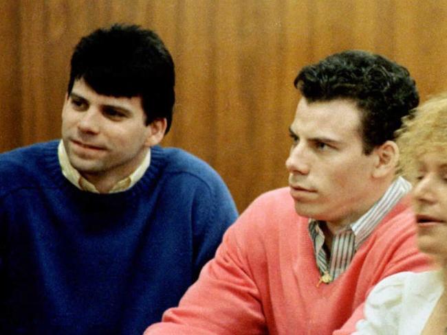 Erik (R) and Lyle Menendez (L) during a court appearance in Los Angeles, California, in 1992. Picture: AFP