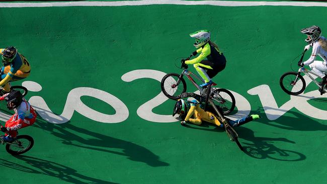 Caroline Buchanan crashes out. Picture: Adam Head