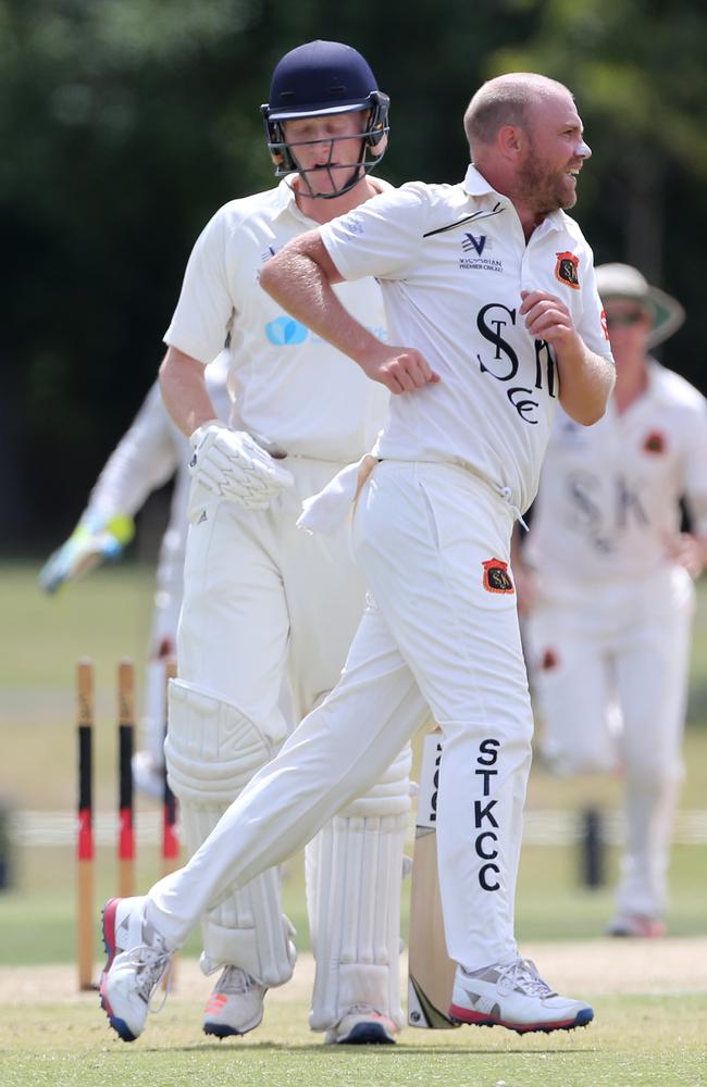 Michael Beer celebrating a wicket for St Kilda.