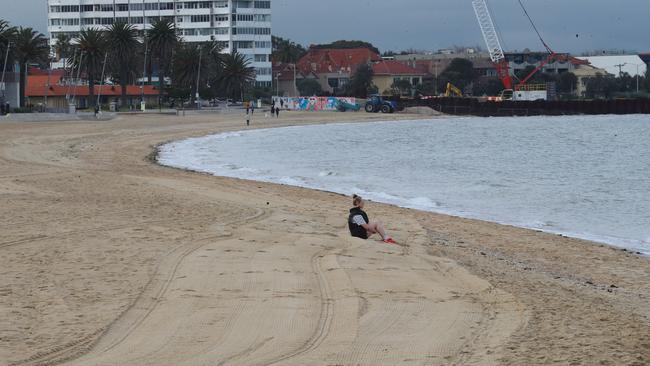 A deserted St Kilda Beach after the suburb became a Covid-19 hot spot. Picture: NCA NewsWire / David Crosling