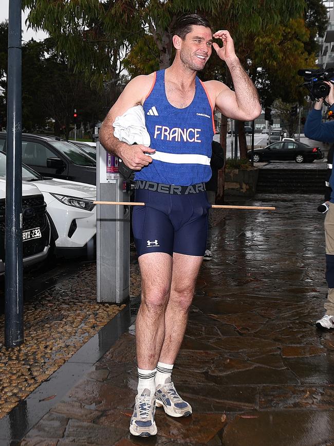 Tom Hawkins arrives at Geelong Cats AFL players end of season celebration at the Wharf Shed. Picture: Morgan Hancock/Getty Images