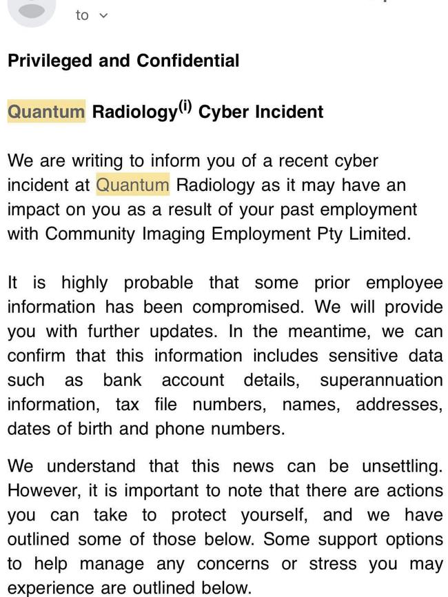 Emails sent to Quantum radiology staff