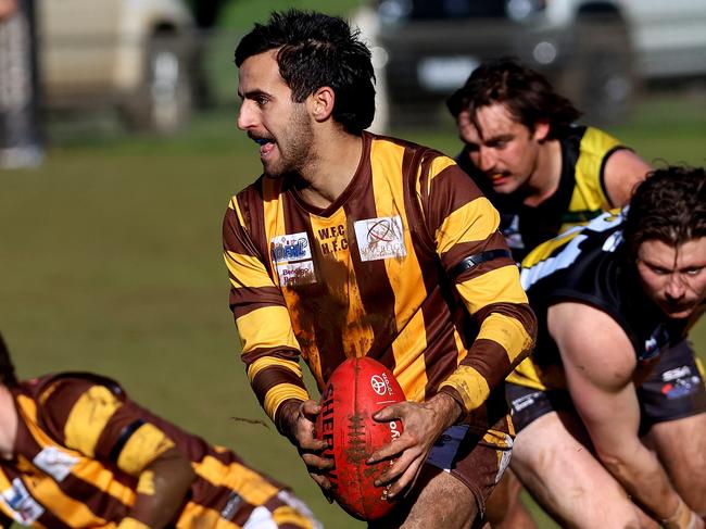 RDFNL: Lancefield v Woodend-Hesket: Jack Arceri of Woodend-Hesket at Lancefield Park on Saturday July 8, 2023 in Lancefield, Australia.Photo: Hamish Blair