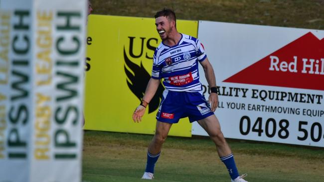 Match-winning try scorer Josh McCarroll celebrates his performance that broke the extra-time deadlock and lifted Brothers into another A-Grade grand final. Picture: Bruce Clayton