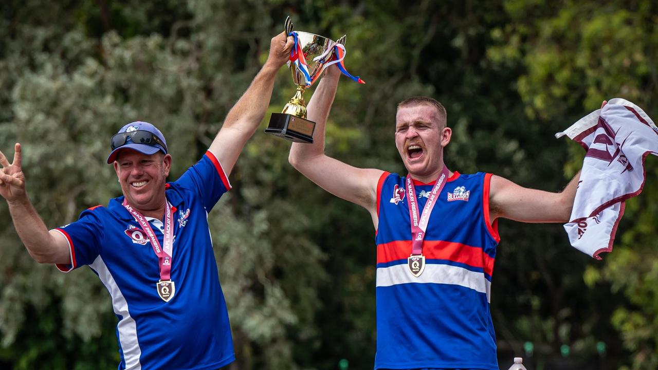 Moranbah Bulldogs vs North Mackay Saints AFL Mackay 2024 grand final at Etwell Park Bakers Creek. Picture: Daniel McLean