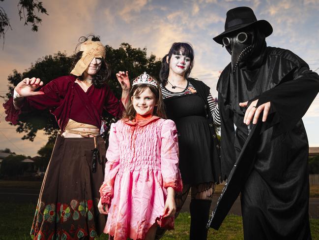 Celebrating Halloween are (from left) Elliot Mulligan, Olive Berwick, Emma White and Toby Mulligan, Thursday, October 31, 2024. Picture: Kevin Farmer