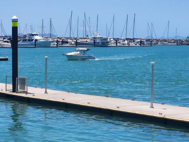 A boating and fishing pontoon at Rosslyn Bay Harbour, Yeppoon, which is very popular with locals and visitors alike.