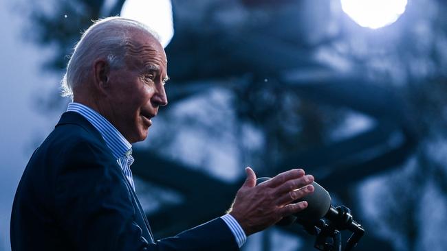 Joe Biden speaks to Union members after touring a plumbers union training centre in Erie, Pennsylvania. Picture: AFP.