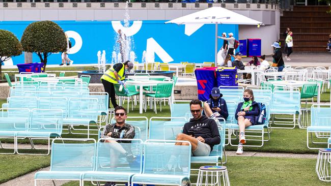 08/02/21 People sitting in garden square at the Australian Open. Aaron Francis/The Australian