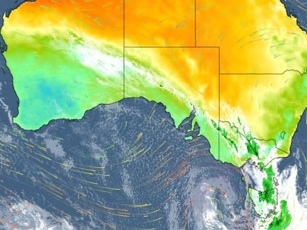 A northwesterly weather system moving over Australia ahead of a cold front. Picture: Weather zone