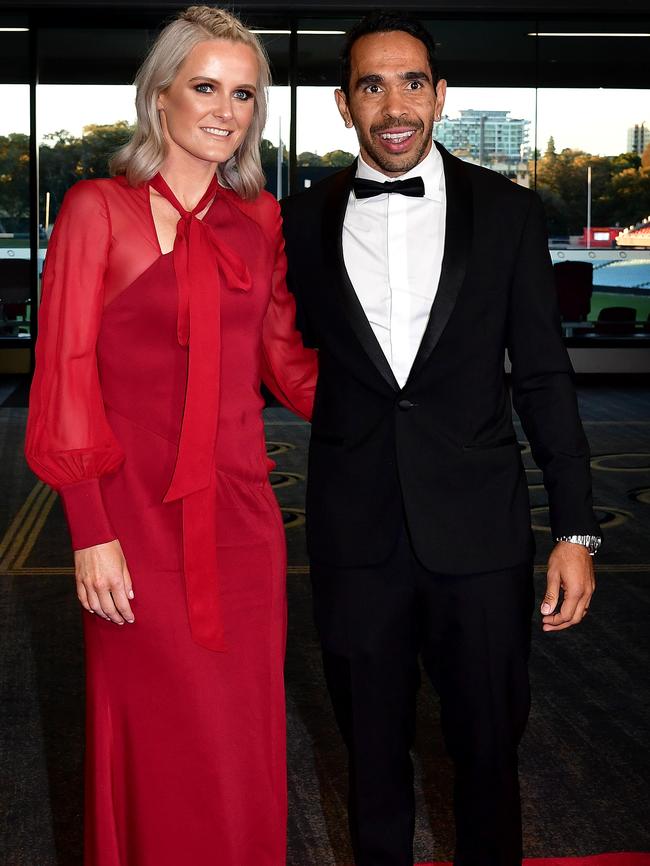 Eddie Betts and his wife Anna Scullie at the Crows’ Brownlow function. Picture: Bianca De Marchi