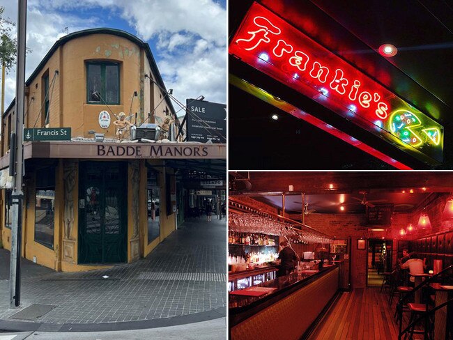 Last drinks at three institutions: Badde Manors, left, Frankies, top right, and Different Drummer, bottom right. Pictures: Supplied