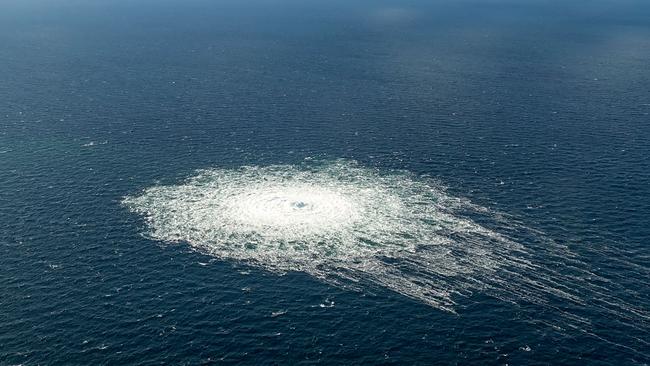 The gas leak at the Nord Stream 2 gas pipeline off the Danish Baltic island of Bornholm, south of Dueodde. Picture: AFP