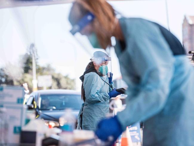 SYDNEY, AUSTRALIA - NewsWire Photos APRIL, 26, 2021: Medical professionals are seen performing Covid-19 tests at the Bondi Beach drive-through COVID-19 testing centre.Picture: NCA NewsWire/Flavio Brancaleone