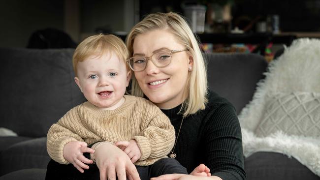 Victorian mum Rachael Eyles and her sons Levi (1). Levi at the age of 6 weeks had to be resuscitated twice in the Royal Children's Hospital after he stopped breathing due to RSV. Picture: Tony Gough