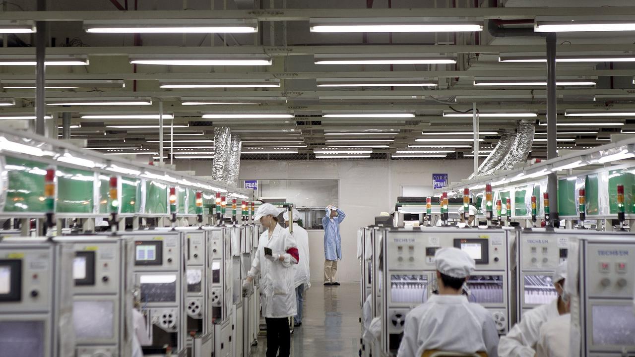 Inside a Foxconn assembly line. Picture: Thomas Lee / Bloomberg