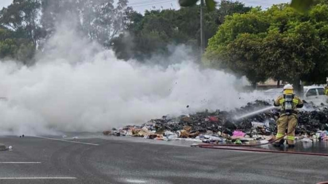 Supplied image show one of seven bin fires linked to battery disposal on the Gold Coast. Picture: Facebook