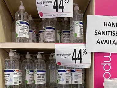 One litre of hand sanitiser was advertised for $44.95 at Priceline.