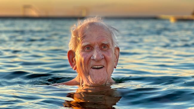 Lance Fraser may have retired from work 20 years ago, but at 86, he still religiously swims at his beloved Newcastle Ocean Baths. Picture: Steve Dick