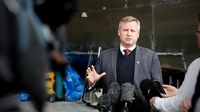 Infrastructure Minister Jeremy Rockliff at the Richardson Devine Marine shipyard in Goodwood. Picture: LUKE BOWDEN