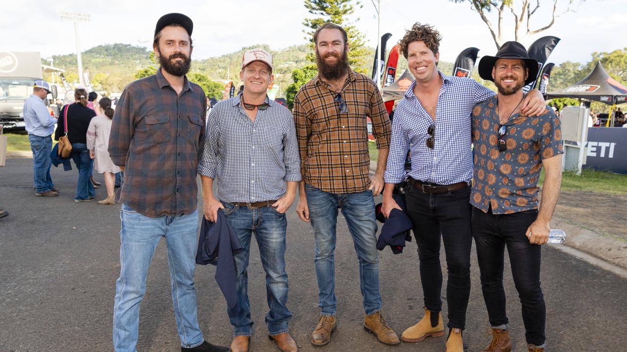 At Meatstock are (from left) Nick Ferrier, Nikko Lord, Edward Homer, Rolly Dean and Ben Mott at Toowoomba Showgrounds, Friday, April 8, 2022. Picture: Kevin Farmer