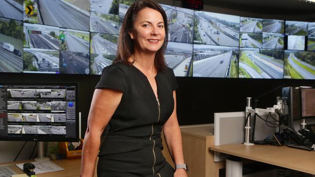 Sue Johnson Group Executive, Queensland, for toll road company Transurban, in the Eight Mile Plains control centre, March 29, 2018 Phto: AAP/Steve Pohlner