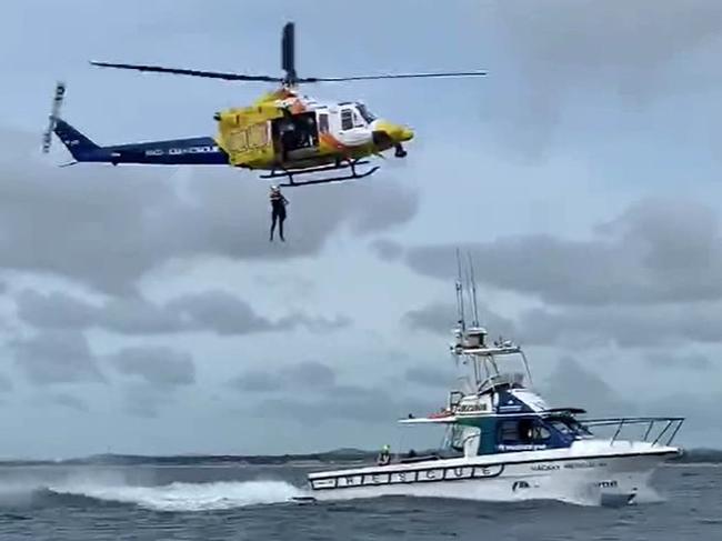 Volunteer Marine Rescue Mackay and RACQ CQ Rescue crews get together about once a month for marine rescue training. Picture: Contributed